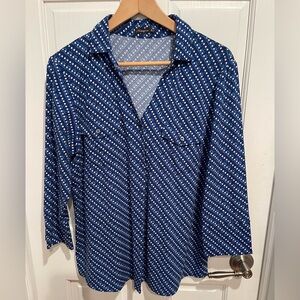 J. McLaughlin Navy and Light Blue Geometric Shirt Women’s XL